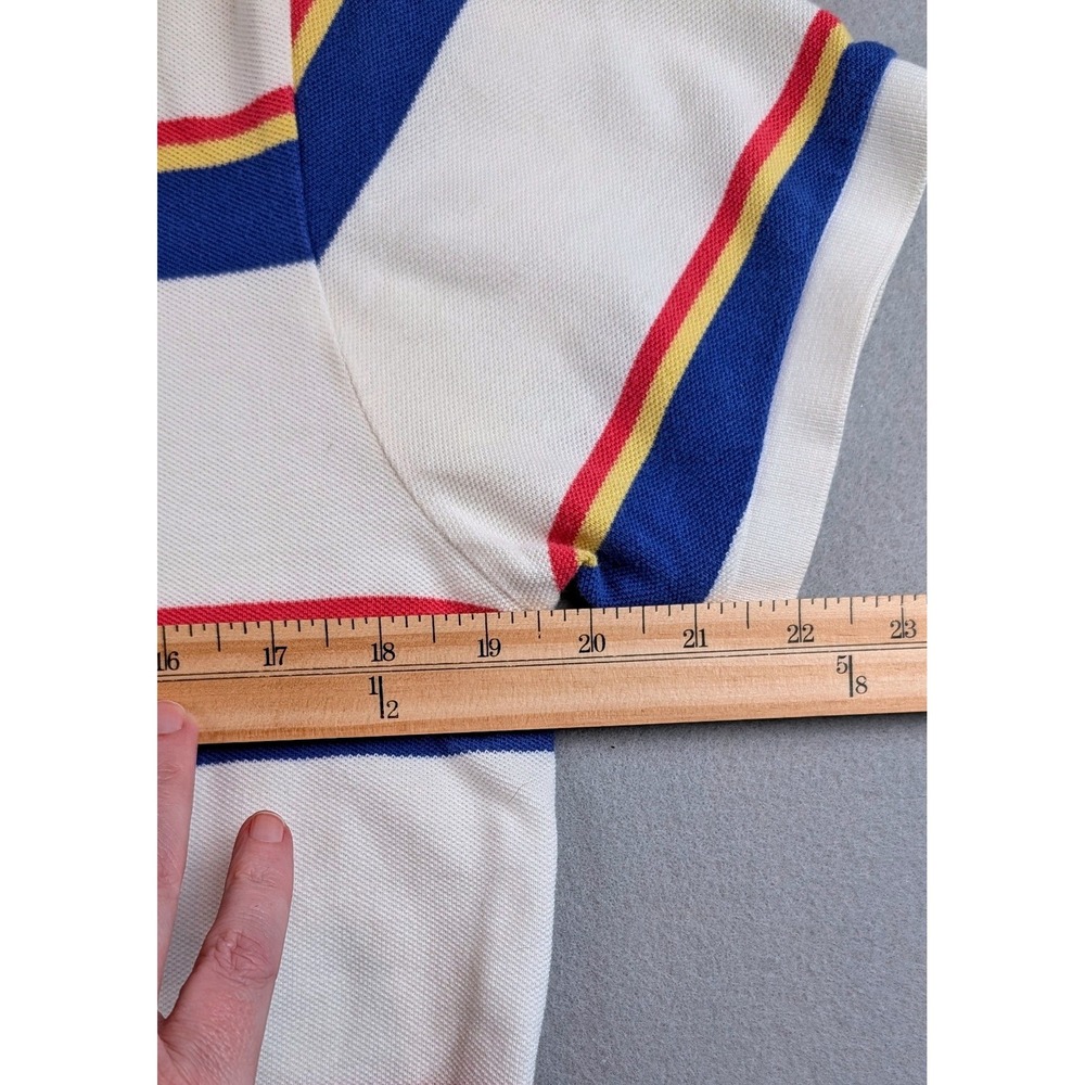 Polo Ralph Lauren Mens Custom Fit Striped Polo Shirt White Blue Red Yellow M - Picture 4 of 9